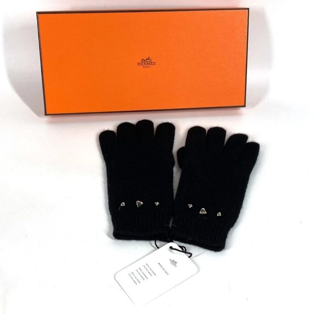 HERMES Studded Medor Accessories Gloves gloves Cashmere / polyamide Black Unused